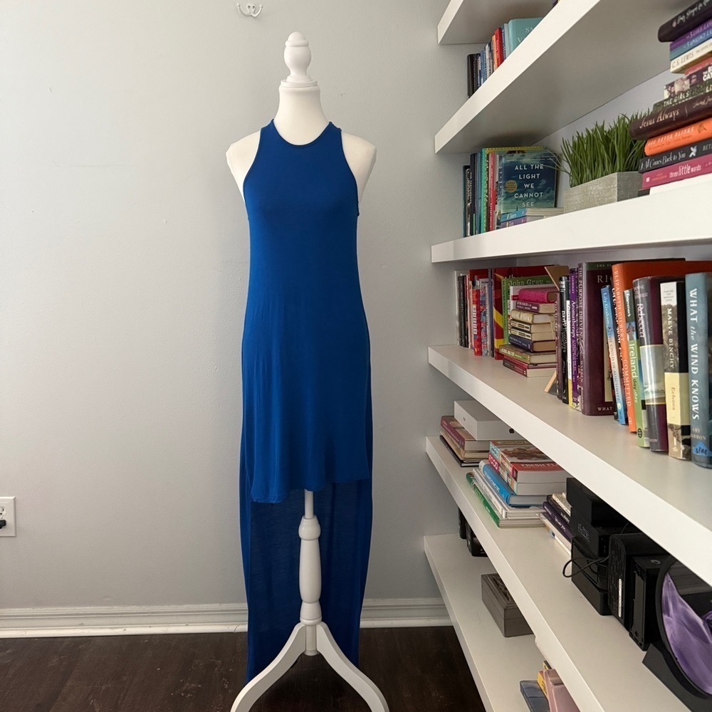 Alexis Blue Halter High Low Sheath Dress sz small